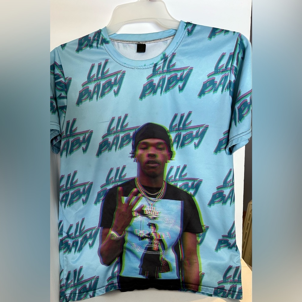 This is a blue lil baby shirt size medium